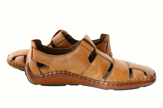 Man's summer leather brown shoes (sandals or mocassins).