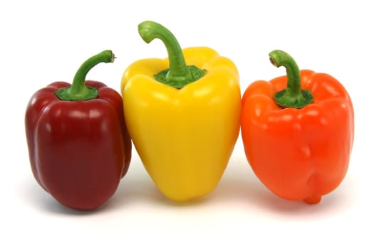 three color peppers from above isolated on white background food and vegetables concepts