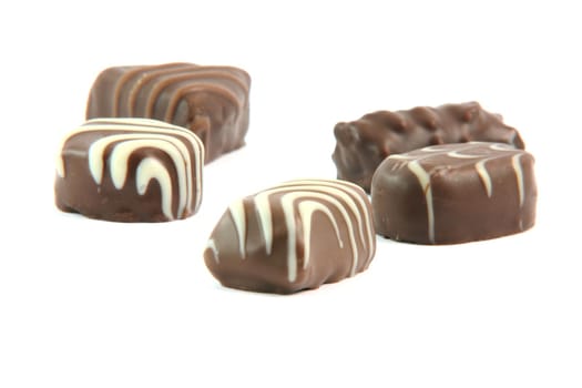 five chocolates snacks isolated on white background food concepts