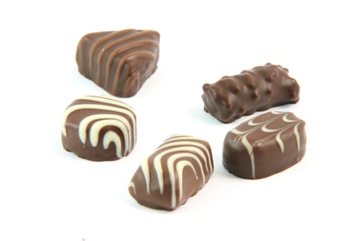five chocolates snacks isolated on white background food concepts