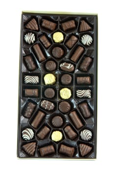 box of chocolates isolated on white background with clipping path food concepts