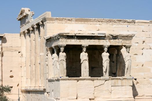 caryatids at temple of Erechtheum on acropolis of Athens Greece