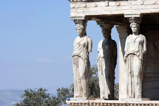 caryatids and nature at Erechtheum on Parthenon in Athens, Greece