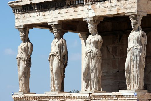 caryatids at Erechtheum of Parthenon in Athens Greece