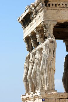 The Porch of the Maidens at Erechtheum on Parthenon in Athens, Greece. c 5th century BC