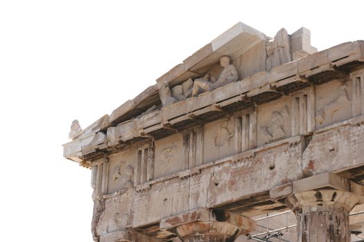 detail from sculptures in parthenon at acropolis of athens greece isolated