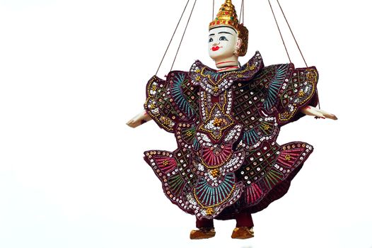 Marionette at Angkor Cambodia,a jointed puppet manipulated from above by strings attached to its limbs.