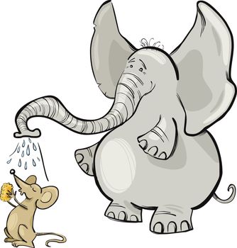 Cartoon illustration of mouse and elephant