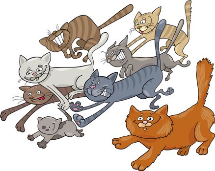 Cartoon illustration of running cats
