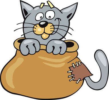 Cartoon illustration of Cat in sack