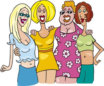 cartoon illustration of four women on meeting