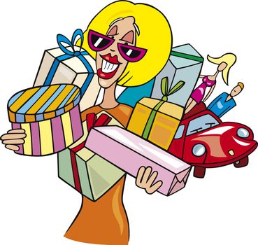 Cartoon illustration of Woman on shopping