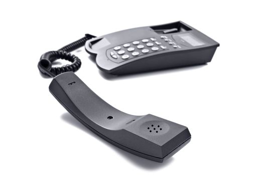 Black telephone isolated  on white with space for text