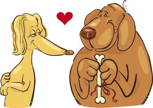 Cartoon illustration of dogs in love