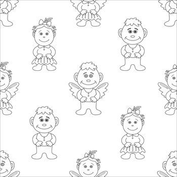 seamless background, contours, children's and angels, boys and girls