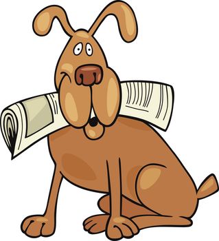 Cartoon illustration of Dog with newspaper