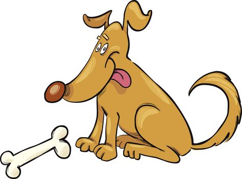 Cartoon llustration of Happy Dog with Bone
