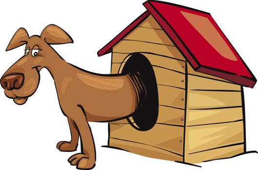 Cartoon illustration of dog in kennel