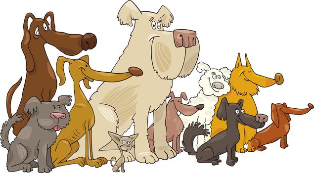 Cartoon illustration of Sitting dogs group