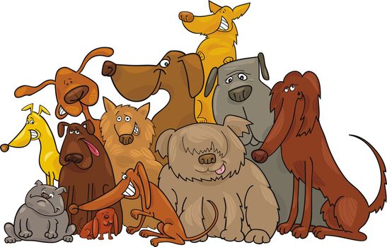 Cartoon illustration of funny dogs group