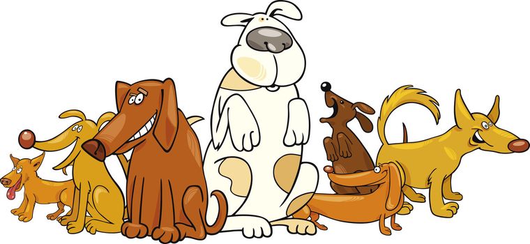 Cartoon illustration of funny dogs group