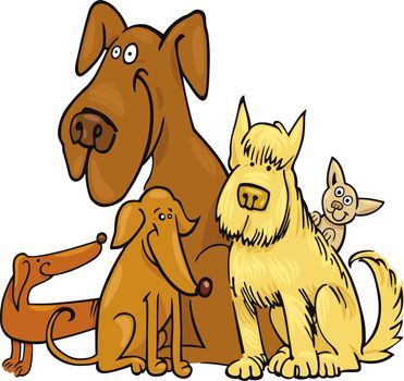 cartoon illustration of five funny dogs