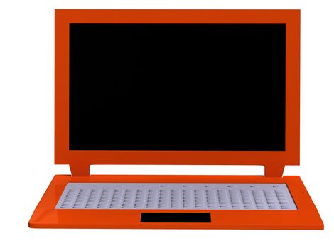 Orange laptop on white baground without office equipment