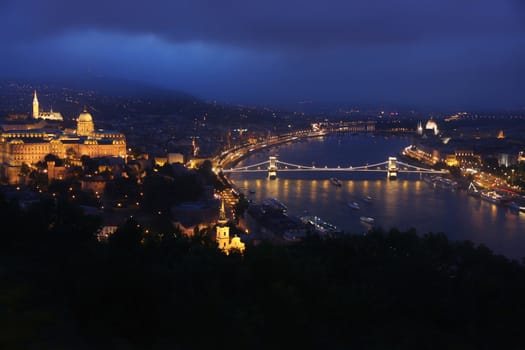 view of panorama Budapest, Hungary, from fortress Citadel