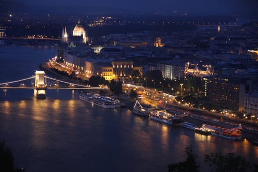 view of panorama Budapest, Hungary, from fortress Citadel