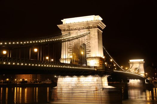 view of chain bridge in Budapest, Hungary