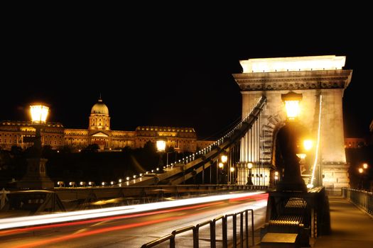view of chain bridge in Budapest, Hungary