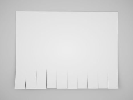 Blank announcement with tear-off stripes. 3D render.