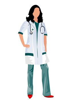 A female doctor or a nurse with a stethoscope, isolated objects over white background