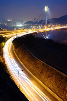 highway and Ting Kau bridge at night