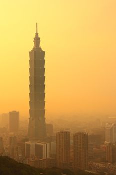 Taipei in mist at sunset time