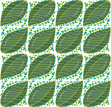 Seamless pattern of abstract leaves with water drops