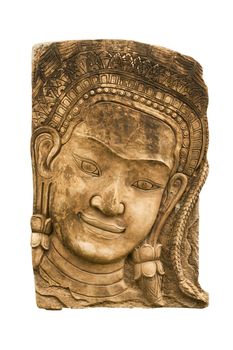 Sandstone carvings face woman in angkor wat,cambodia.