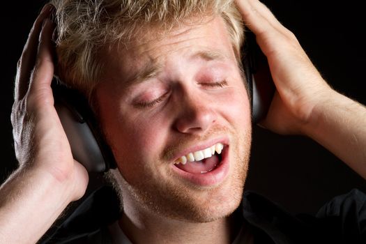 Man listening to headphones music