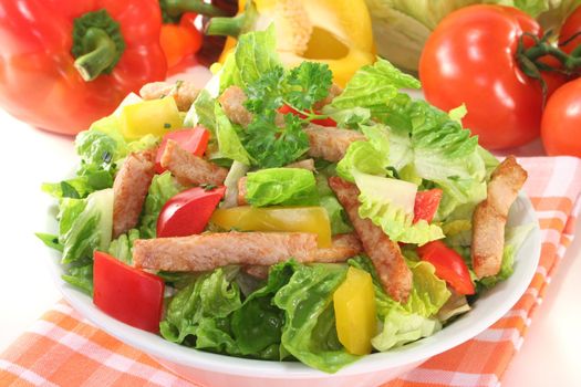 Mixed salad with turkey strips and fresh herbs