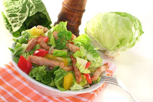 Mixed salad with turkey strips and fresh herbs