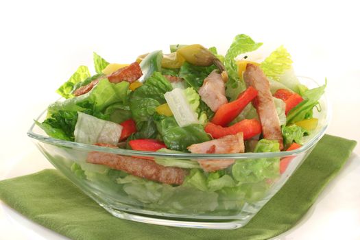 Mixed salad with turkey strips and fresh herbs