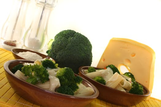 Tortiglione with broccoli and cheese and cream sauce