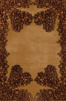 coffee beans heart background on old paper