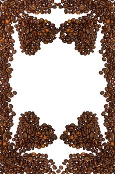 coffee beans heart frame on white background