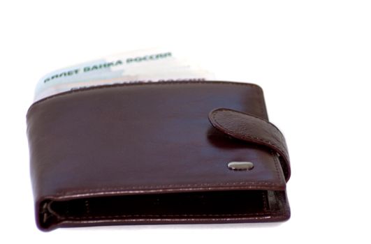 wallet with money on white background