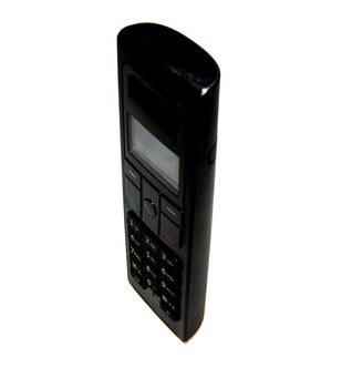 The black phone on the white background.