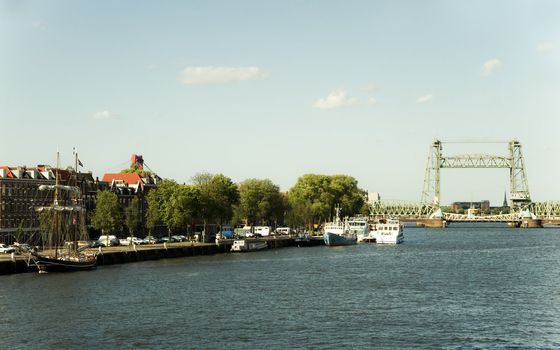 Koningsbrug - Hefbrug - in Rotterdam, the Netherlands with colors of old analog photo