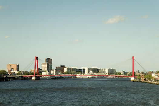 Willemsbrug in Rotterdam, the Netherlands with colors of old analog photo