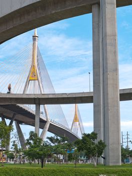 Bhumibol Bridge also casually call as Industrial Ring Road Bridge, Samut Prakarn,Thailand