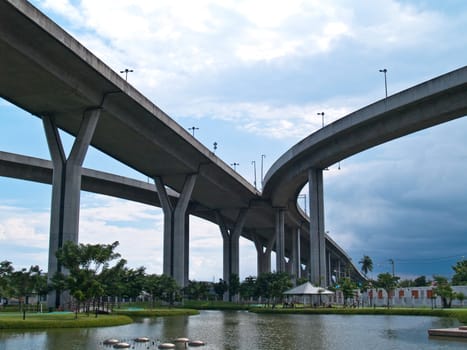 Bhumibol Bridge also casually call as Industrial Ring Road Bridge, Samut Prakarn,Thailand